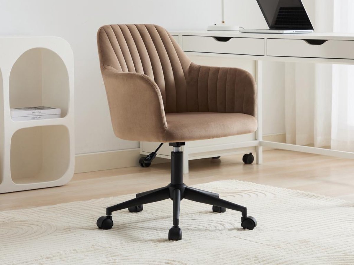 Vente-unique Bureaustoel - Fluweel - Beige en zwart - Verstelbare hoogte - ELEANA B 59 cm x H 89 cm x D 61.5 cm