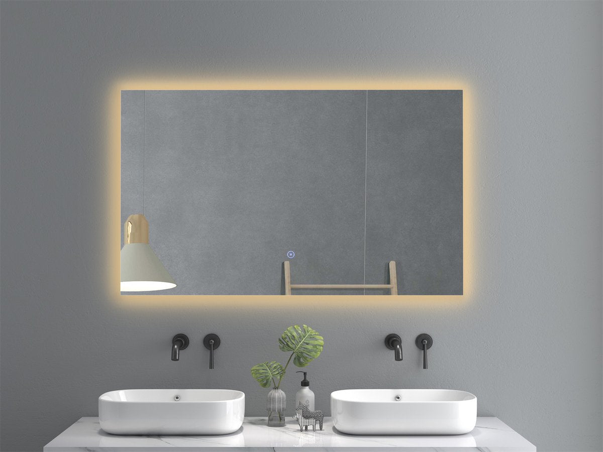 Bathroom mirror with LED lighting and heating - 3 LED settings - Condensation-free - Dimmable - Rectangular 100x60 cm mirror - Shower mirror - Anti-fog - Including round drain stopper