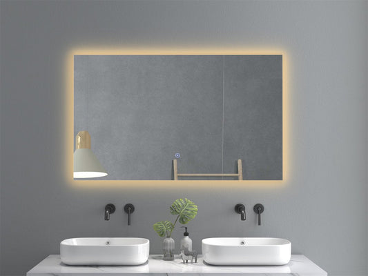 Bathroom mirror with LED lighting and heating - 3 LED settings - Condensation-free - Dimmable - Rectangular 100x60 cm mirror - Shower mirror - Anti-fog - Including round drain stopper