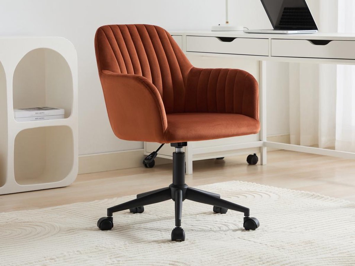 Vente-unique Bureaustoel - Fluweel - Terracotta en zwart - Verstelbare hoogte - ELEANA B 59 cm x H 89 cm x D 61.5 cm