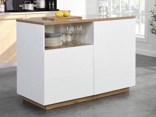 Vente-unique Keukeneiland met 2 deuren en 1 nis van MDF - Naturel en wit - CORELINA B 120 x H 90 x D 60 cm