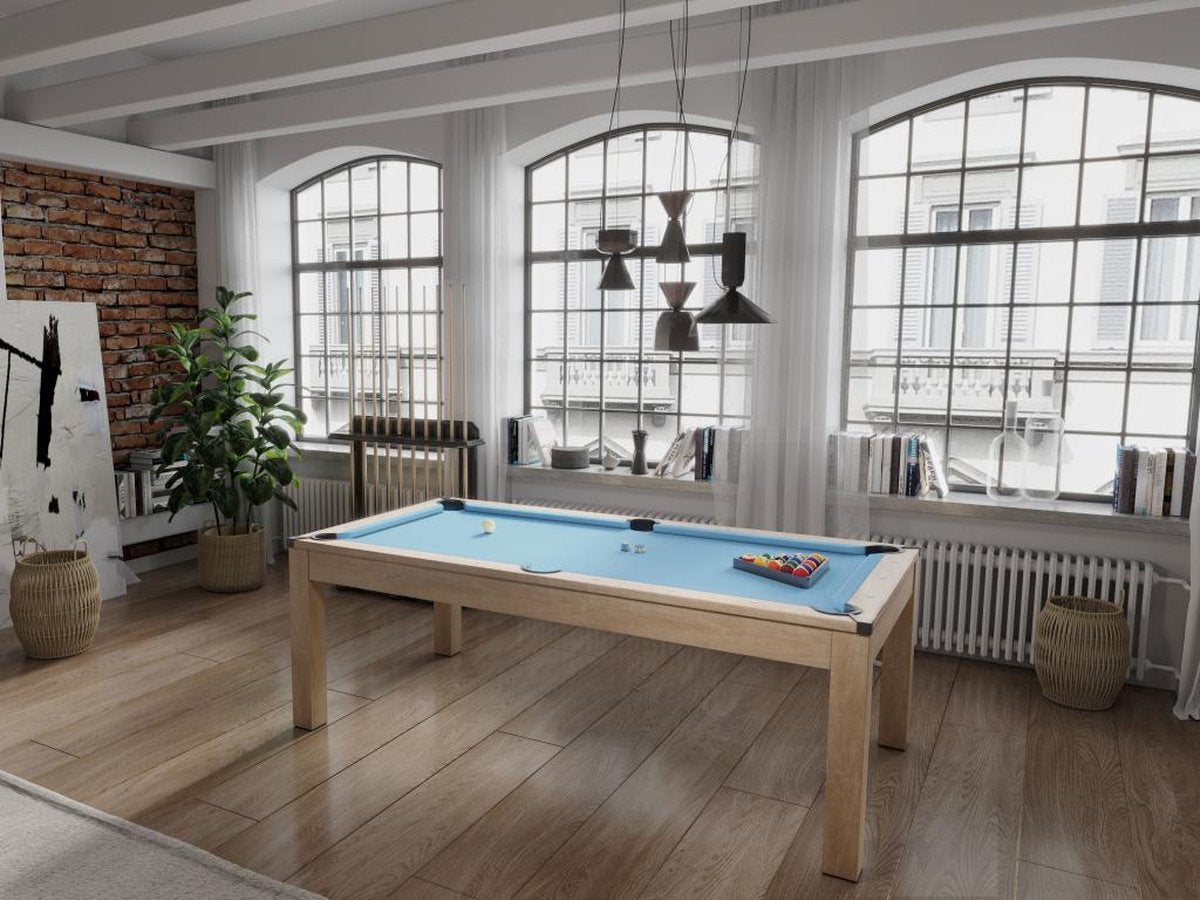 Vente-unique Modulaire tafel - Biljart en tafeltennis BALTHAZAR - 213 x 112 x 81,5 cm - Blauw L 213,4 cm x H 81,5 cm x D 111,8 cm