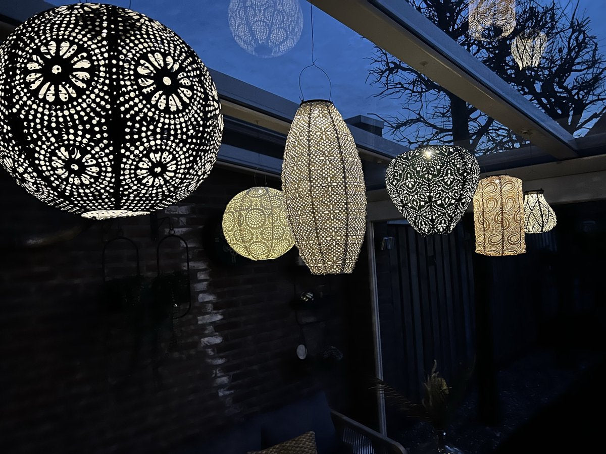 7 x Solar buiten Lampion met motief - Pakket - tuinverlichting - zonne energie - buitenlamp