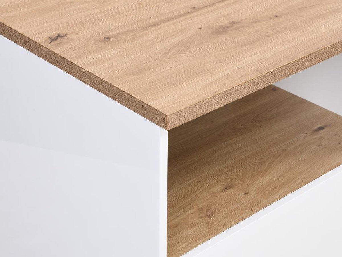 Vente-unique Keukeneiland met 2 deuren en 1 nis van MDF - Naturel en wit - CORELINA B 120 x H 90 x D 60 cm