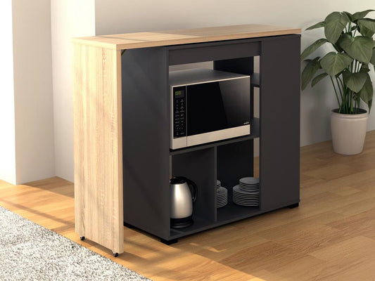 Vente-unique Swivel Bar Unit with Storage - Natural and Anthracite - SATURNE W 172 cm x H 100 cm x D 39.6 cm