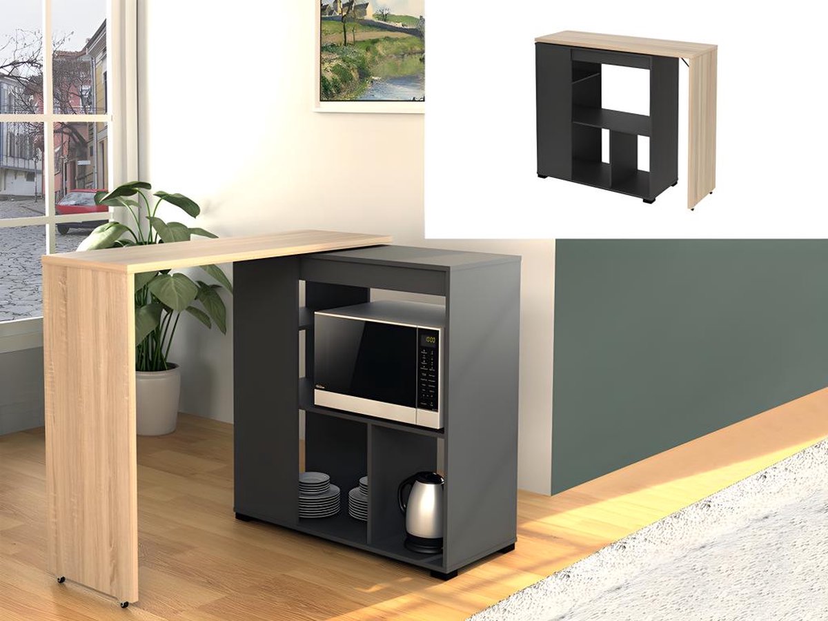 Vente-unique Swivel Bar Unit with Storage - Natural and Anthracite - SATURNE W 172 cm x H 100 cm x D 39.6 cm