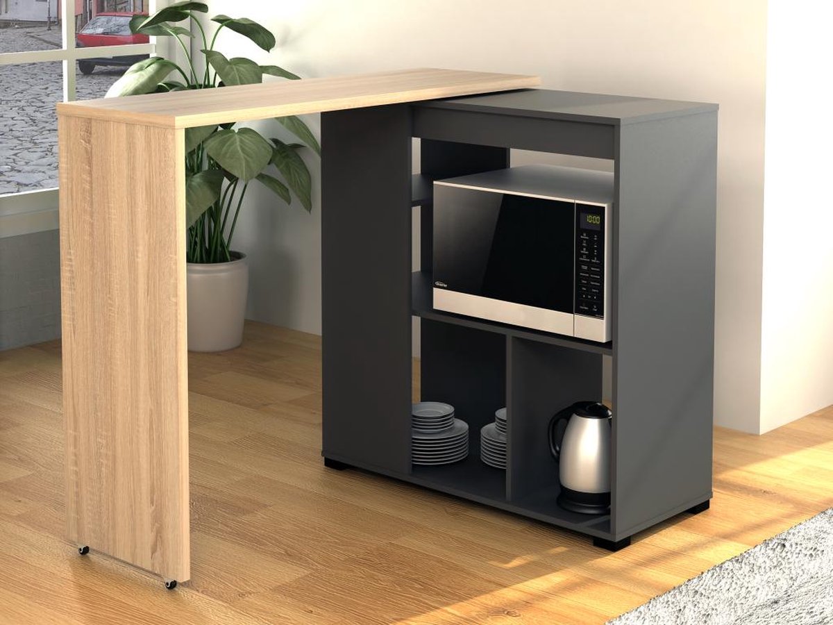 Vente-unique Swivel Bar Unit with Storage - Natural and Anthracite - SATURNE W 172 cm x H 100 cm x D 39.6 cm