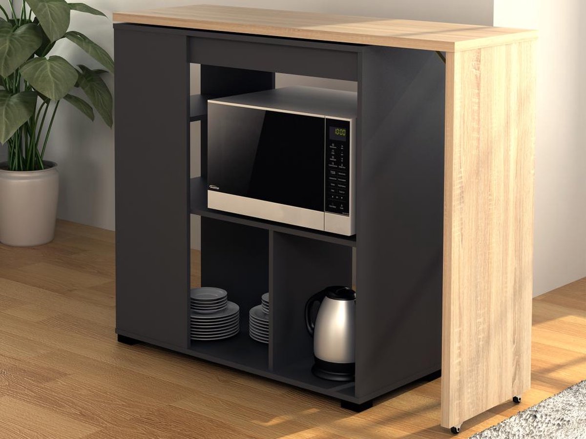 Vente-unique Swivel Bar Unit with Storage - Natural and Anthracite - SATURNE W 172 cm x H 100 cm x D 39.6 cm