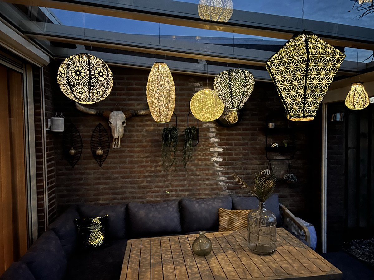 7 x Solar buiten Lampion met motief - Pakket - tuinverlichting - zonne energie - buitenlamp