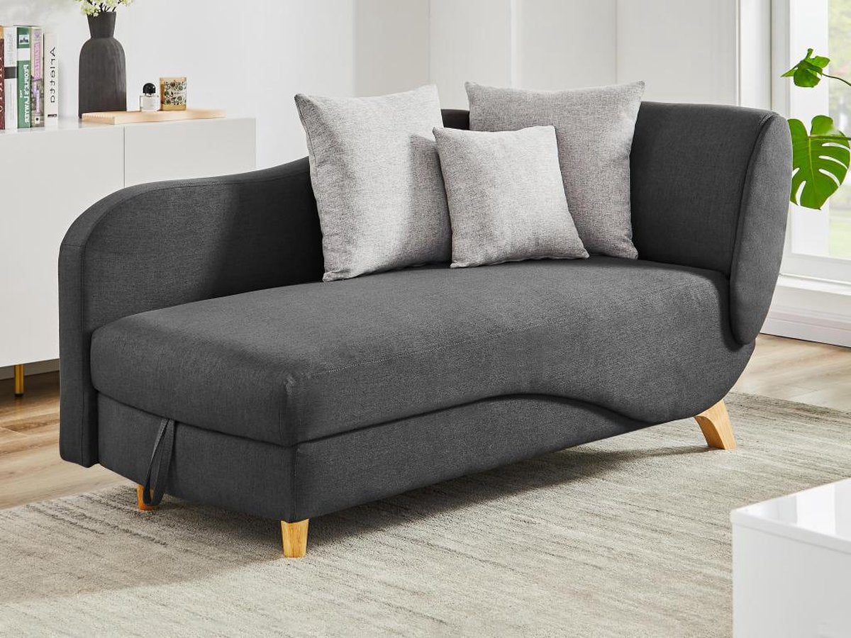 Vente-unique Slaapbank van antracietkleurige stof met opbergruimte - Linkerhoek - PENELOPE B 160 cm x H 81 cm x D 80 cm