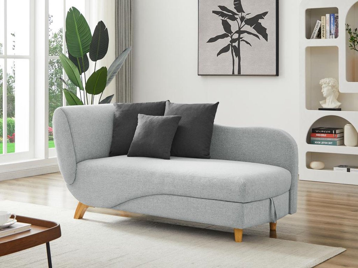 Vente-unique Slaapbank van lichtgrijze stof met opbergruimte - Hoek rechts - PENELOPE B 160 cm x H 81 cm x D 80 cm