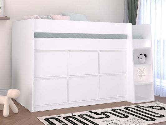 Vente-unique Halfhoogslaper 90 x 190 cm met 6 lades - Wit - CAMALETI L 196 cm x H 120.8 cm x D 114.4 cm