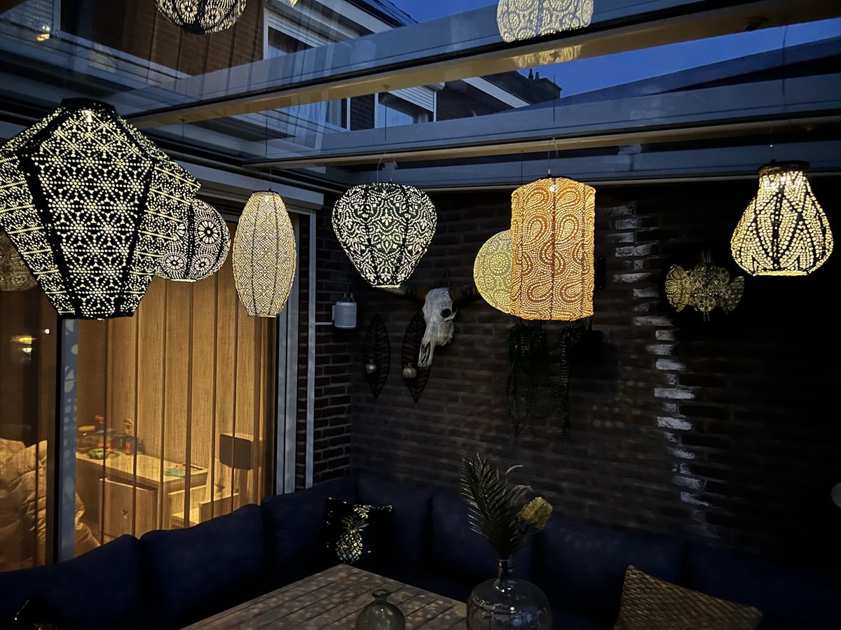 7 x Solar buiten Lampion met motief - Pakket - tuinverlichting - zonne energie - buitenlamp