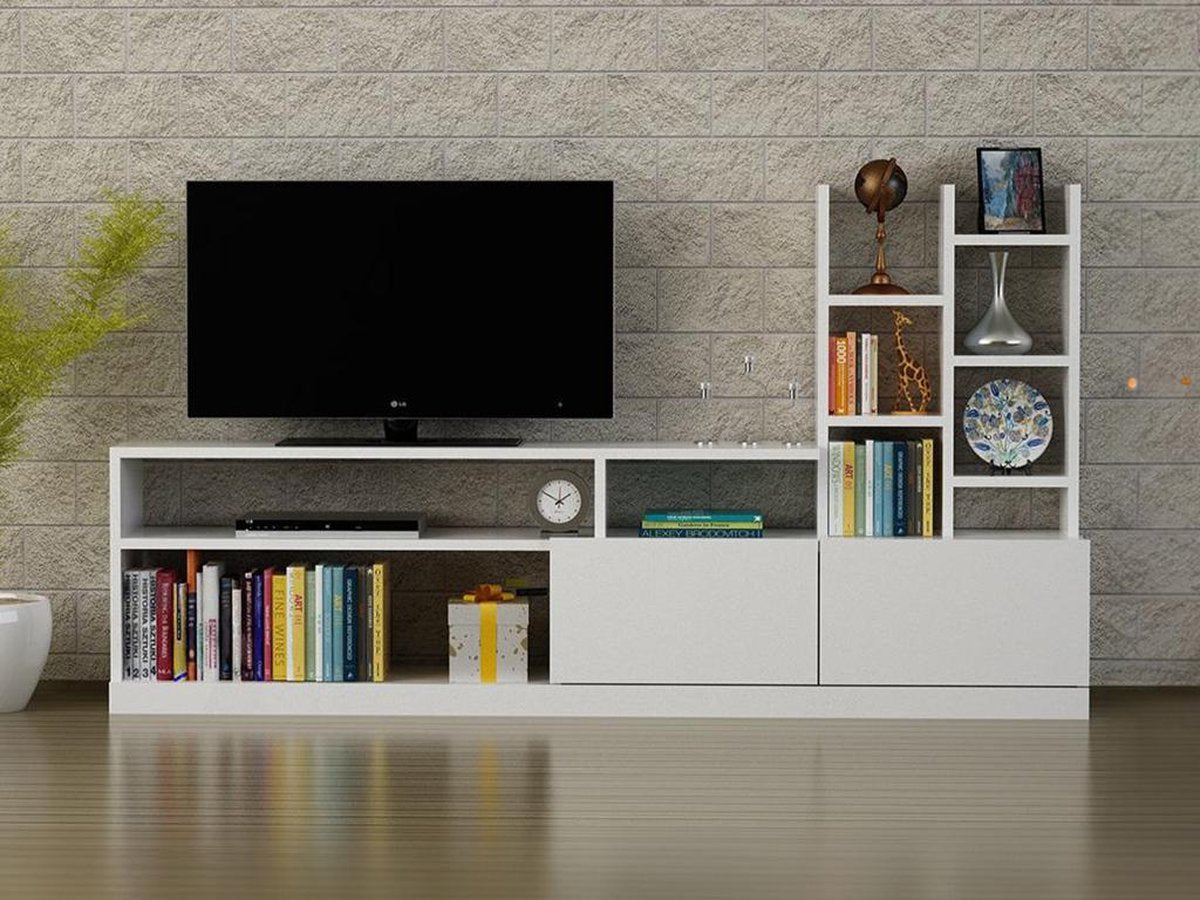 TV Meubel met Kast - Stijlvol Wit - Ruimtebesparend 164,4x91,3x25cm - Duurzaam Melamine