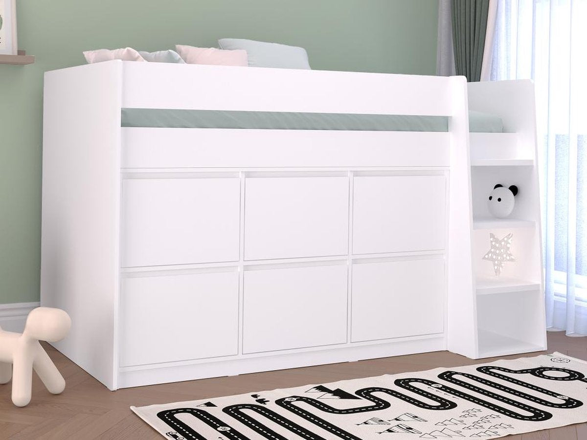 Vente-unique Halfhoogslaper 90 x 190 cm met 6 lades - Wit - CAMALETI L 196 cm x H 120.8 cm x D 114.4 cm