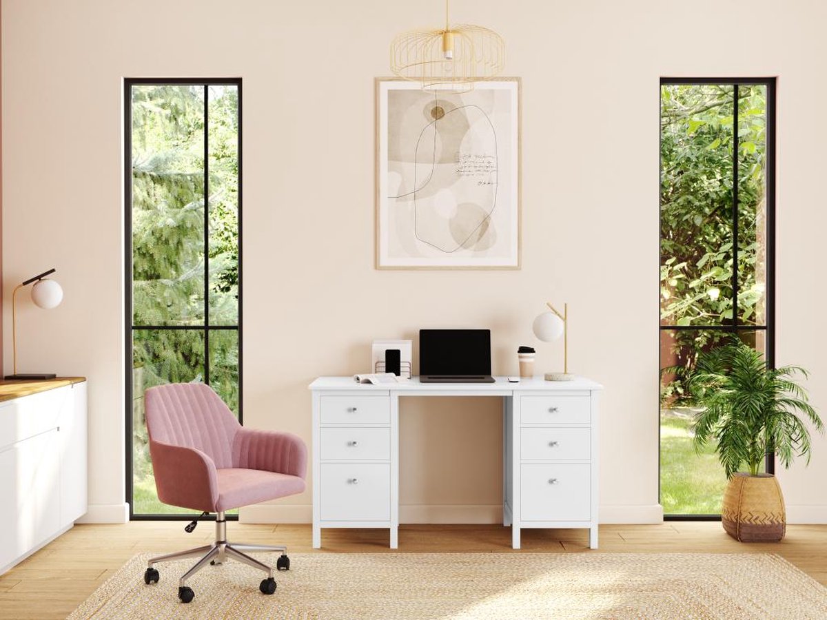 Bureaustoel - Fluweel - Roze - In hoogte verstelbaar - ELEANA L 59 cm x H 89 cm x D 61.5 cm