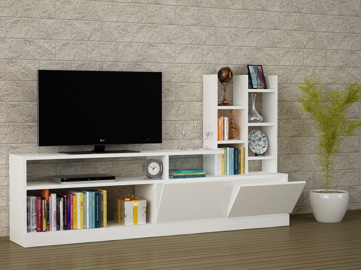 TV Meubel met Kast - Stijlvol Wit - Ruimtebesparend 164,4x91,3x25cm - Duurzaam Melamine