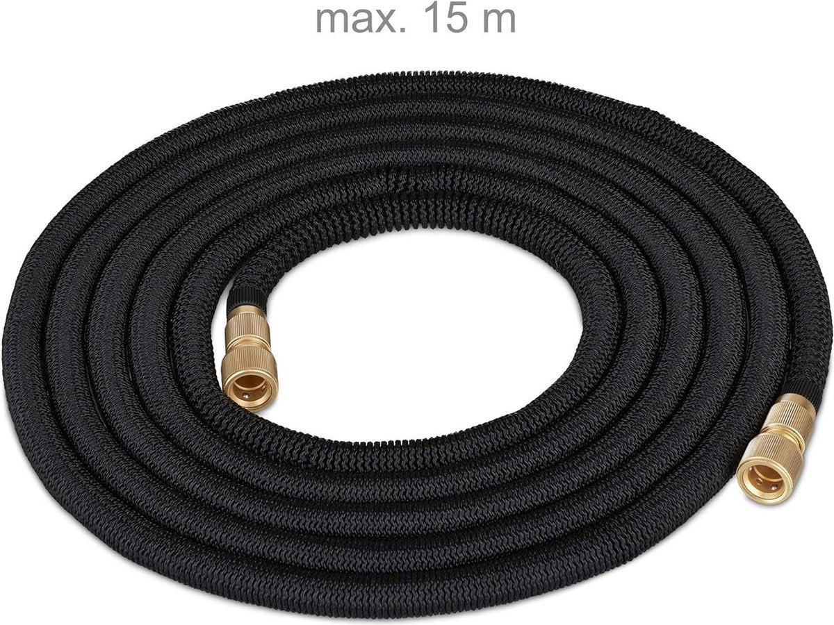 Flexible garden hose 15 meters - expandable - black shrink water hose - 1/2'' and 3/4'' connection