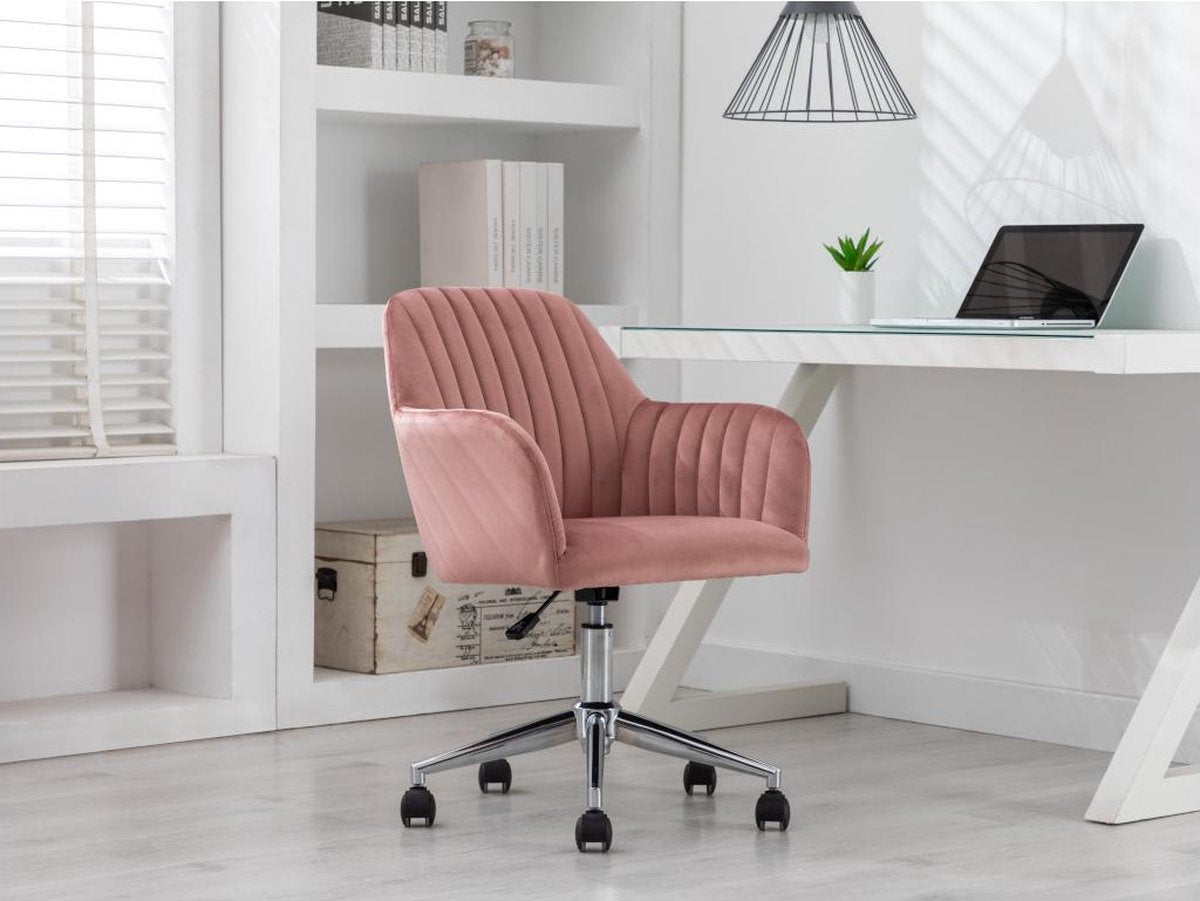 Vente-unique Bureaustoel - Fluweel - Roze - In hoogte verstelbaar - ELEANA L 59 cm x H 89 cm x D 61,5 cm