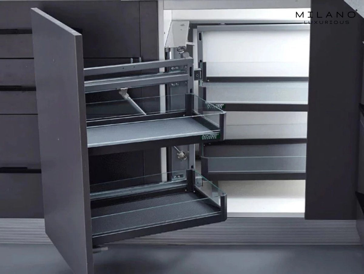 Milano Luxurious® Magic Corner - Corner Kitchen Cabinet Organizer - Pull-out Drawers - 4 trays, 2 levels - 48 x 87 x 58 cm - door width 40 cm - anthracite