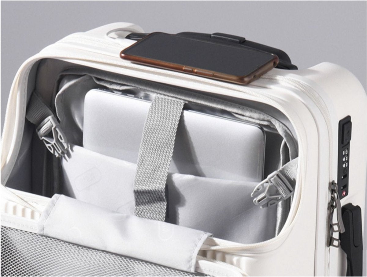 Suitcase - Travel suitcase - Suitcases - Handy front pocket - With USB connection - 4 wheels - 24 inch - White