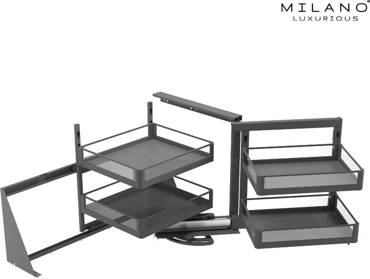 Milano Luxurious® Magic Corner - Corner Kitchen Cabinet Organizer - Pull-out Drawers - 4 trays, 2 levels - 48 x 87 x 58 cm - door width 40 cm - anthracite
