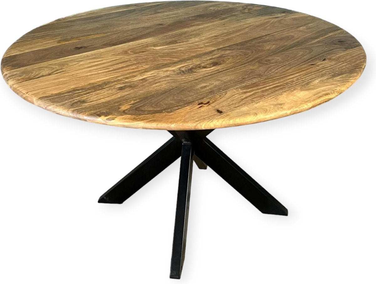 Zita Home salontafel van 80 cm rond en 45 cm hoog - ronde rand - massief hout - metalen frame