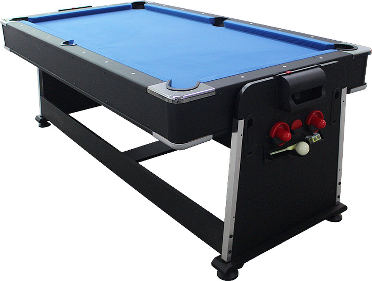 Sterkte - 7ft - 4-in-1 Multi Speltafel - Biljarttafel - Airhockey - Tafeltennis - pooltafel - Zwart - blauw