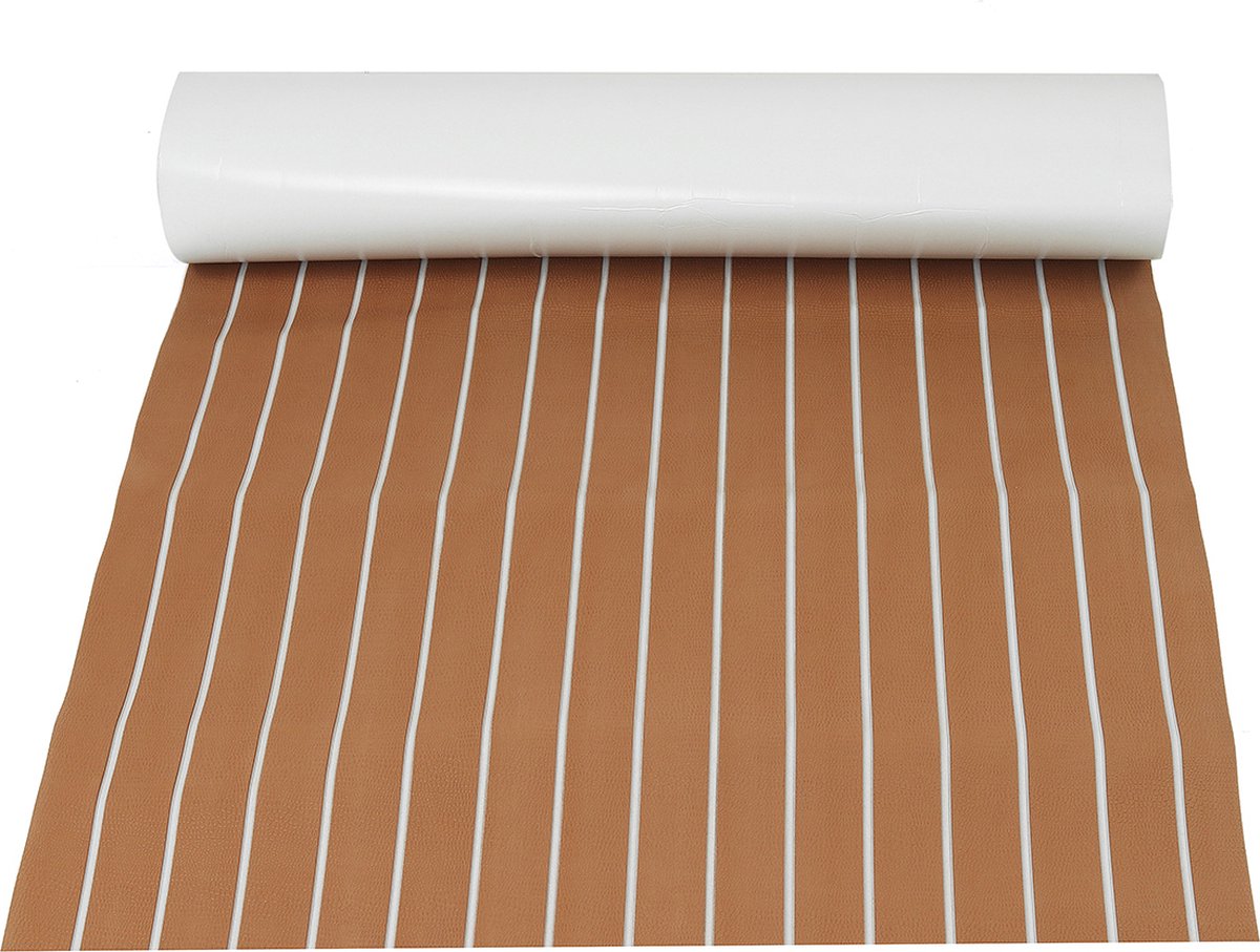 Zelfklevende bootmat - EVA-schuim teakhoutmat - Teak botenvloer - Teakhouten jachtvloeren - Teak vloerbedekking - Wasbaar - 2400X900x6mm - Lichtbruin kunstleerstructuur