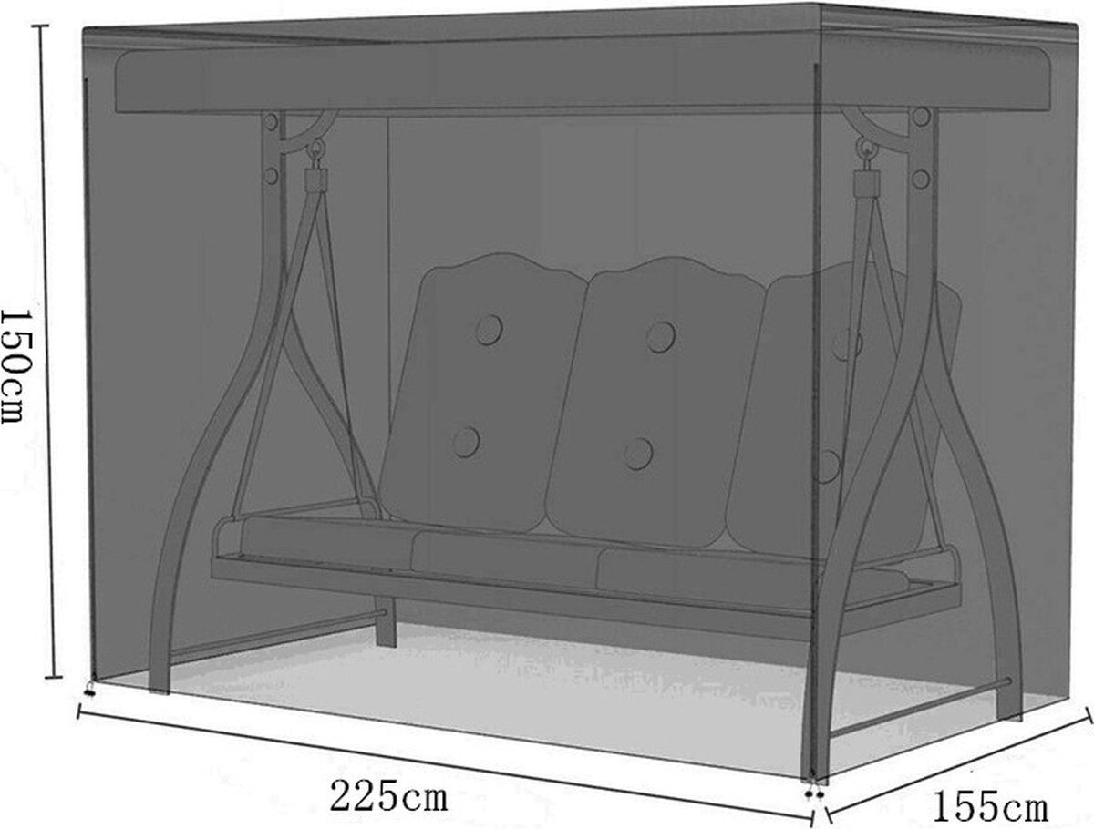Luxe 210D Oxford Beschermhoes voor 3-zits Tuinschommel - Waterdicht, Stofdicht en UV-bestendig - Duurzaam en Weerbestendig - 225*155*150cm - Zwart