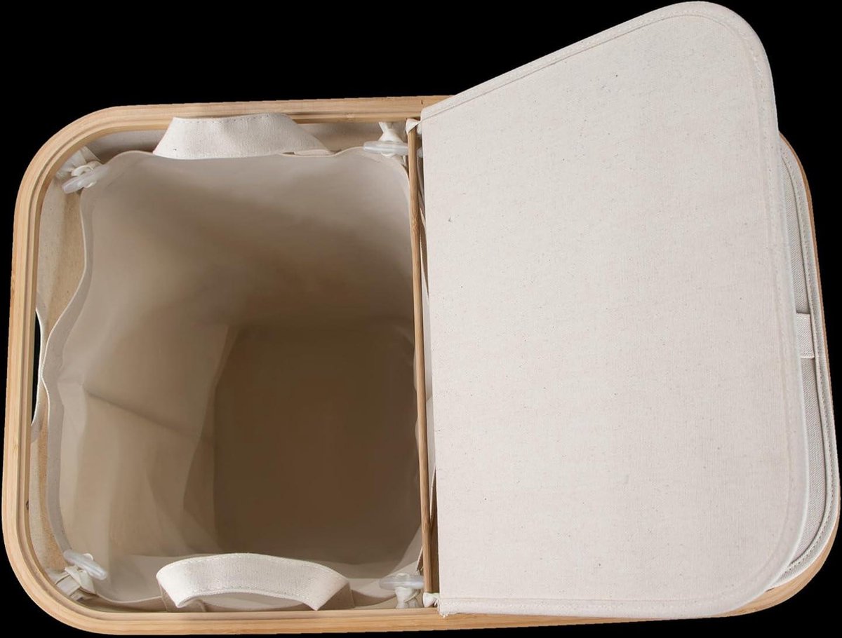 Light Laundry Basket 2 compartments with lid 150 liters bamboo fabric large XXL sorting system laundry collector - beige - Celeko