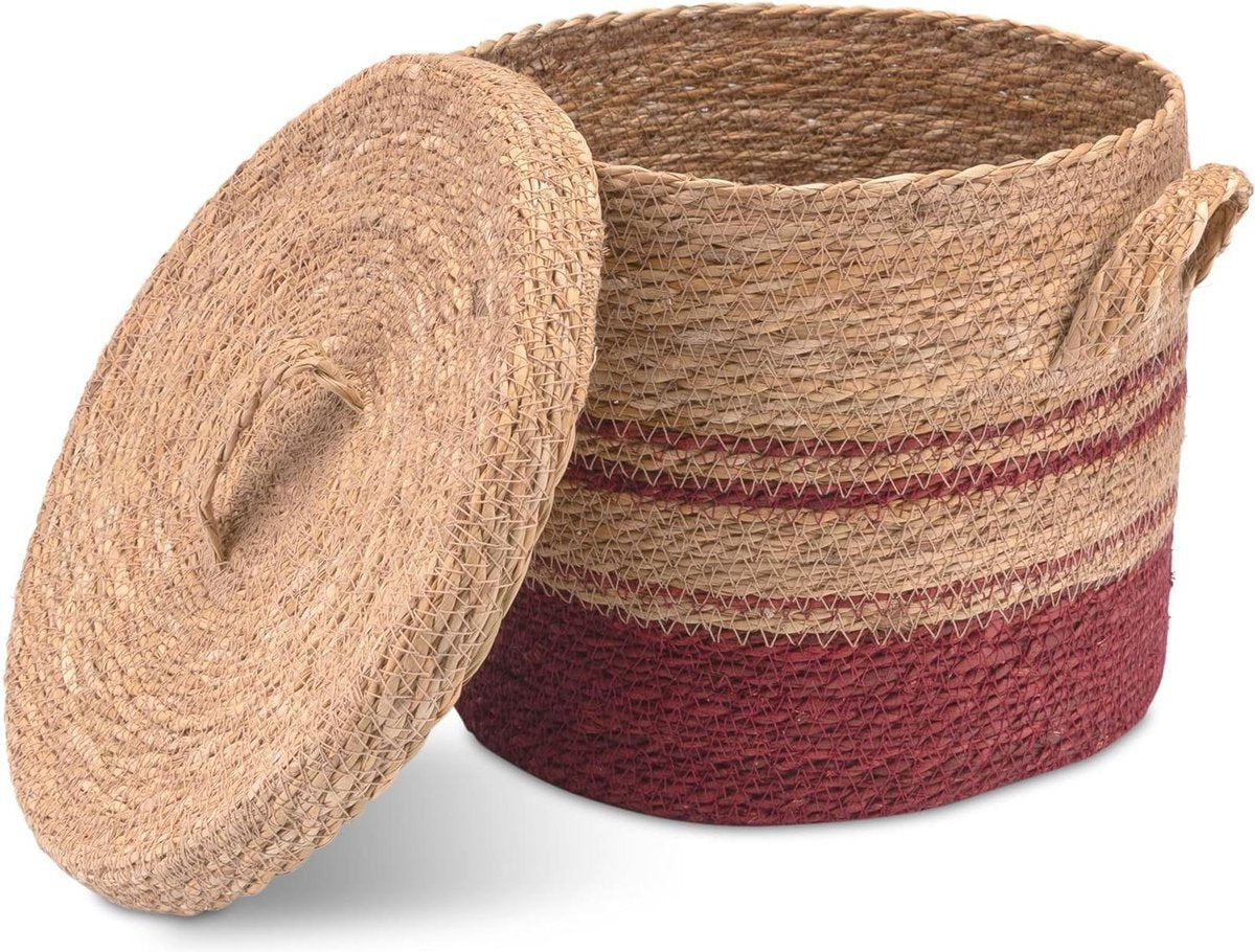 Sweet Living rotan mand met deksel Zeegras-mand gevlochten wasmand decoratieve manden boho-stijl opslag M Rotan mand met deksel Sweet Living