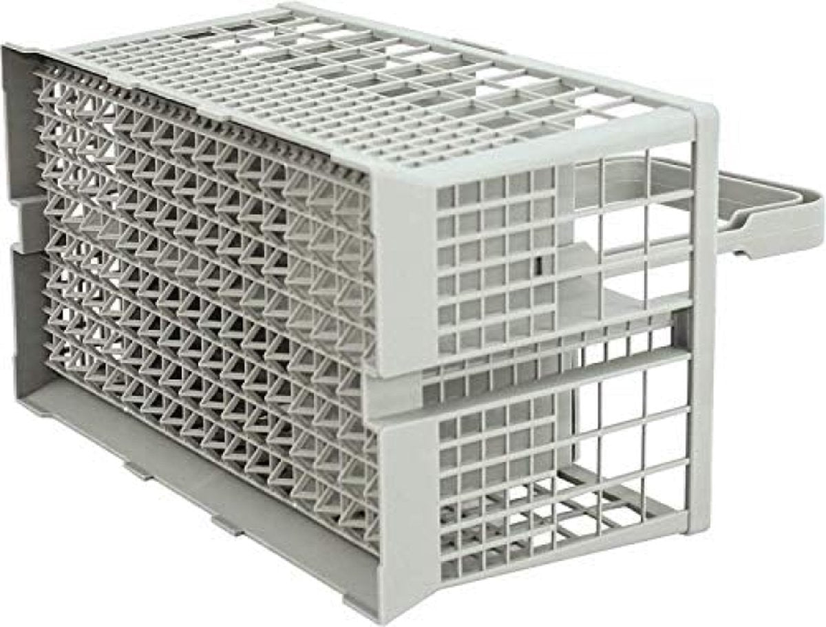 Vaatwasmachinebestekmand, bestekmand voor vaatwasser, bestekmand, stabiele bodem, universeel passend, premium afwasmand met draaggreep voor vele vaatwassers, afneembare handgreep, kunststof, grijs, 24 x 14