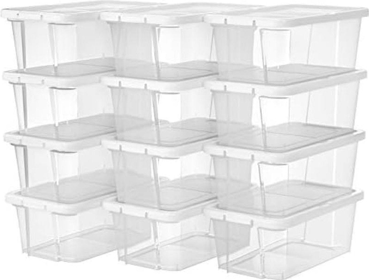 Storage Boxes with Lid Set of 12, Shoe Storage Box Transparent with Lid Plastic for Shoes up to Size 41 LSP12WT