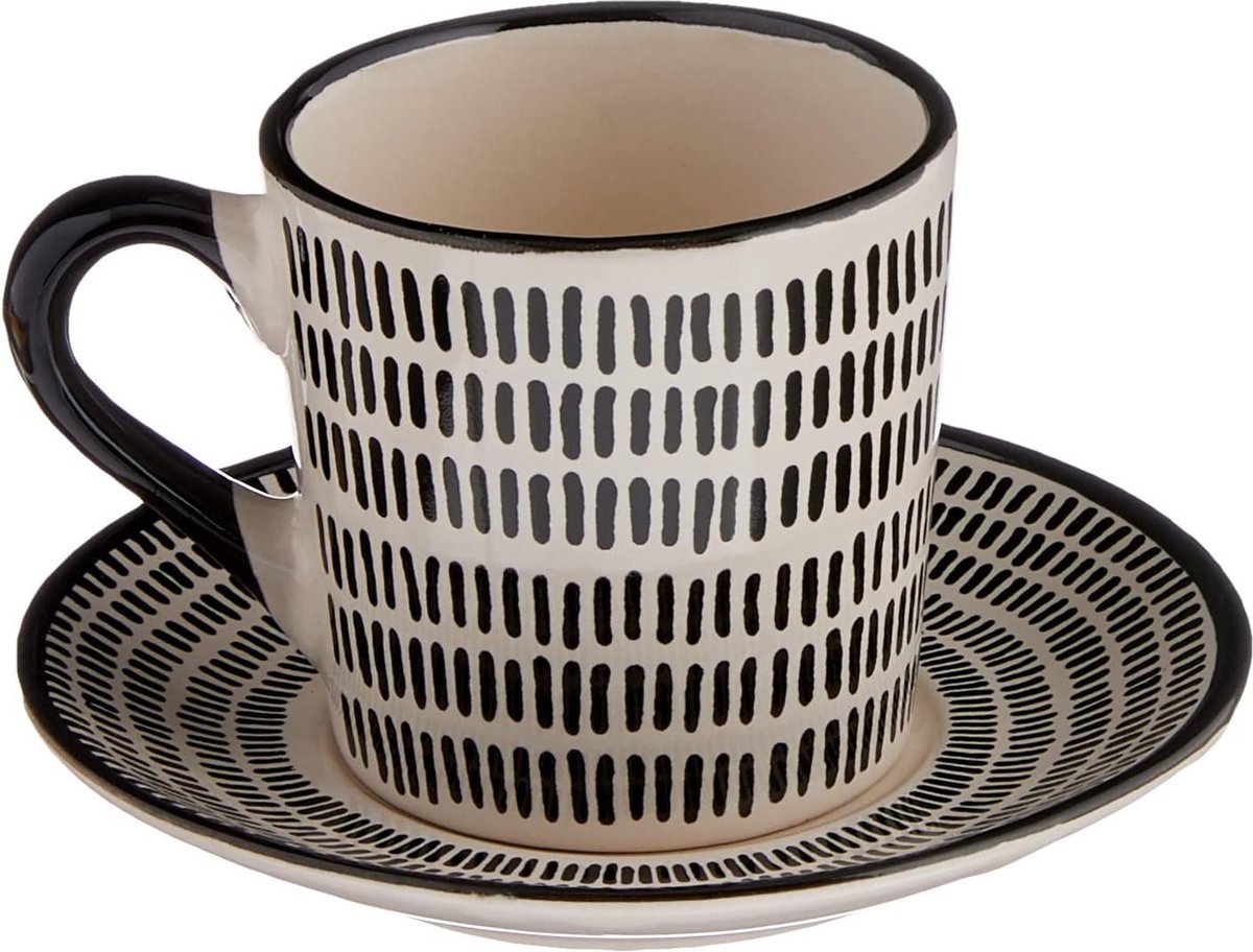 set 6 koffiekopjes van 90 ml van stoneware - Vhera met schotel