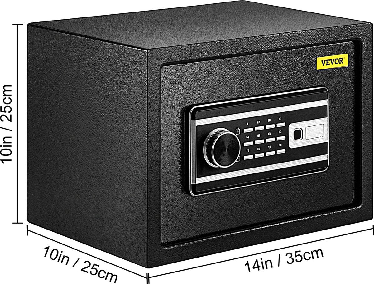 Electronic Safe - Fingerprint Safe - Fireproof Safe - 22L - With Electronic Cylinder Lock - Safe with Combination Lock - Includes 2 Emergency Keys - Sturdy Construction - 35x25x25cm - Black