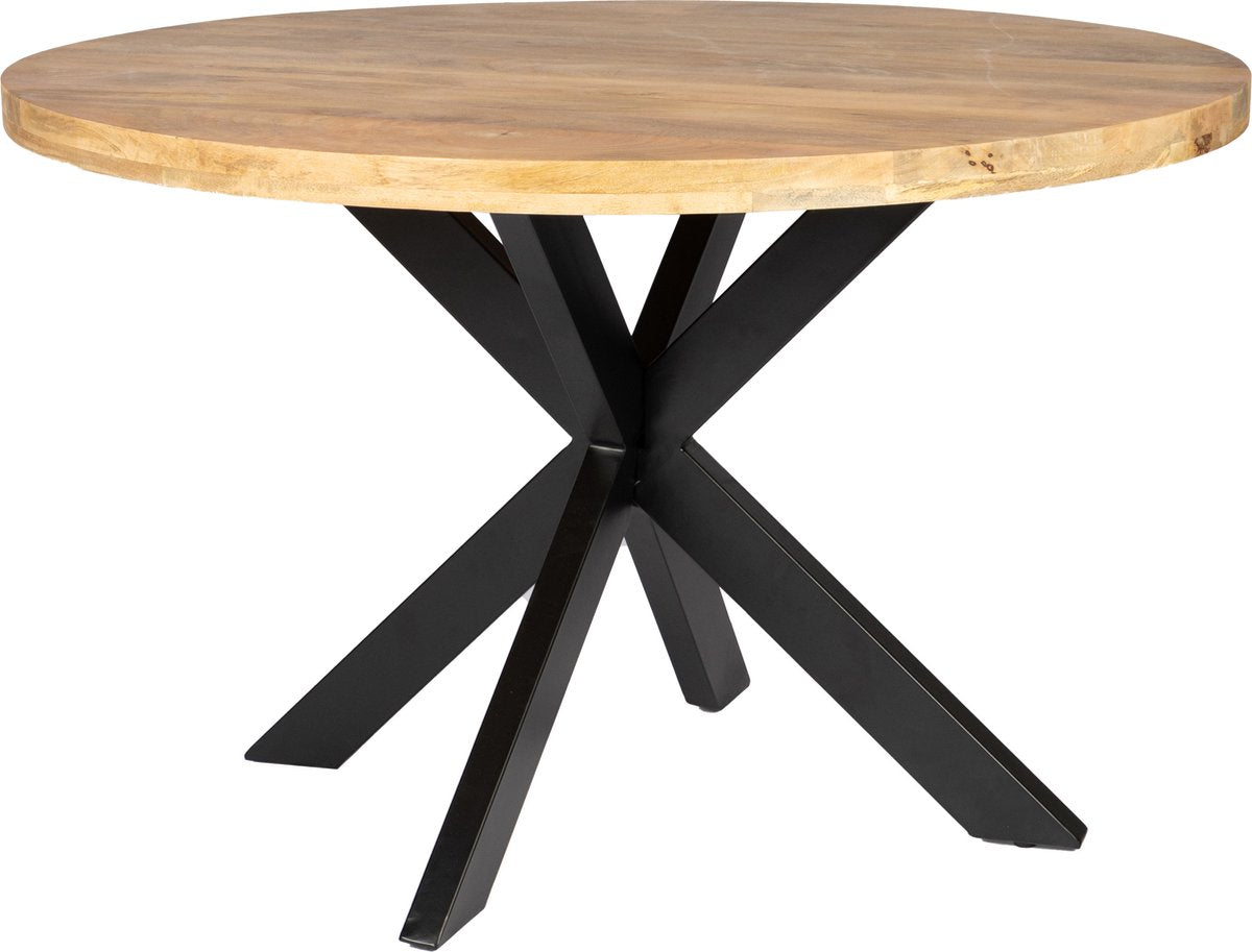 EN - Round dining table - 110 cm in diameter - mango wood - black metal leg