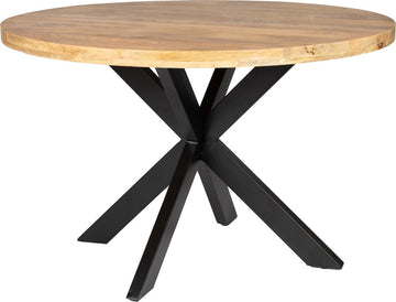 EL - Eettafel rond - 110 cm in diameter - mangohout - metalen zwarte poot