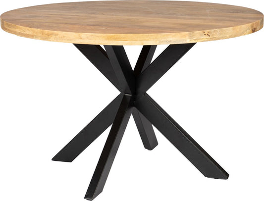 EN - Round dining table - 110 cm in diameter - mango wood - black metal leg