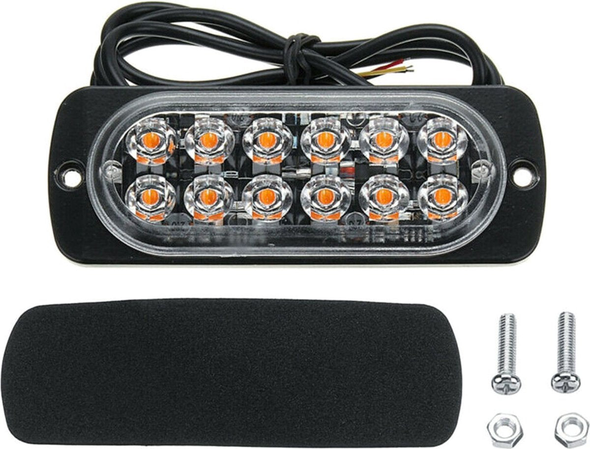 4-delige Waarschuwingslamp - 12V / 24V LED - 18W - 2000K - Noodverlichting - Werkverkeer - 6 LED - 18 Modi - Flitspatronen - AMBER - Oranje - Knipperlichten - Waarschuwingslichten - Knipperlicht - Gevaar - Noodverlichting -