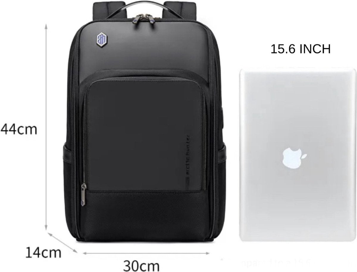 Arctic Hunter Leren Rugzak - Laptoptas - Rugzak - 15,6 Inch - Waterafstotend - Zwart - USB Oplaadstation