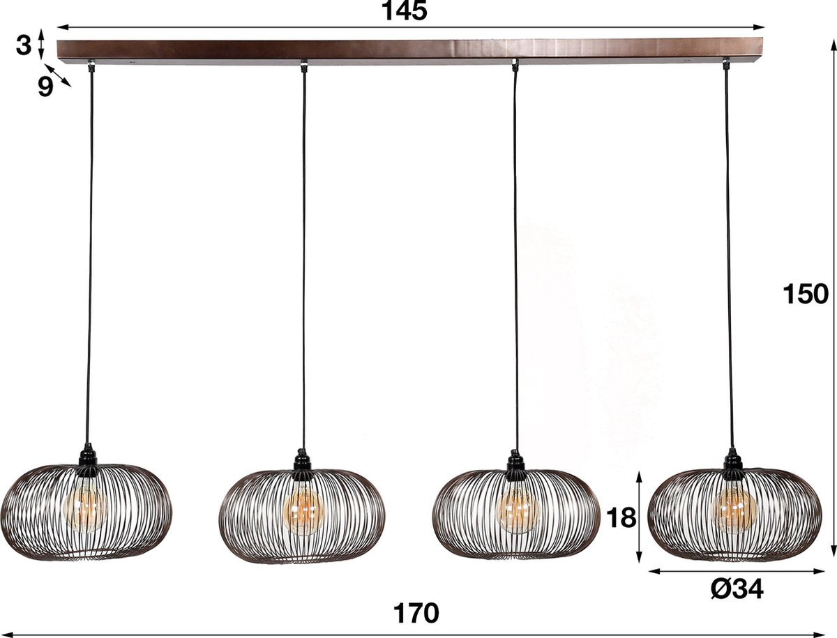 Hanging lamp Copper Twist | 4-lights | black nickel | metal | Ø 34 cm | 170 cm wide | height adjustable up to 150 cm | dining room / dining table lamp | modern / atmospheric design