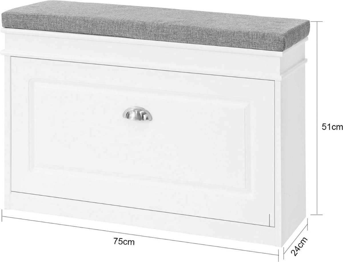 Shoe Bench with Seat Cushion - Shoe Cabinet - Practical Storage Compartment - 2 Tiers - Hallway Furniture - White - Beautiful Design - Stenberi