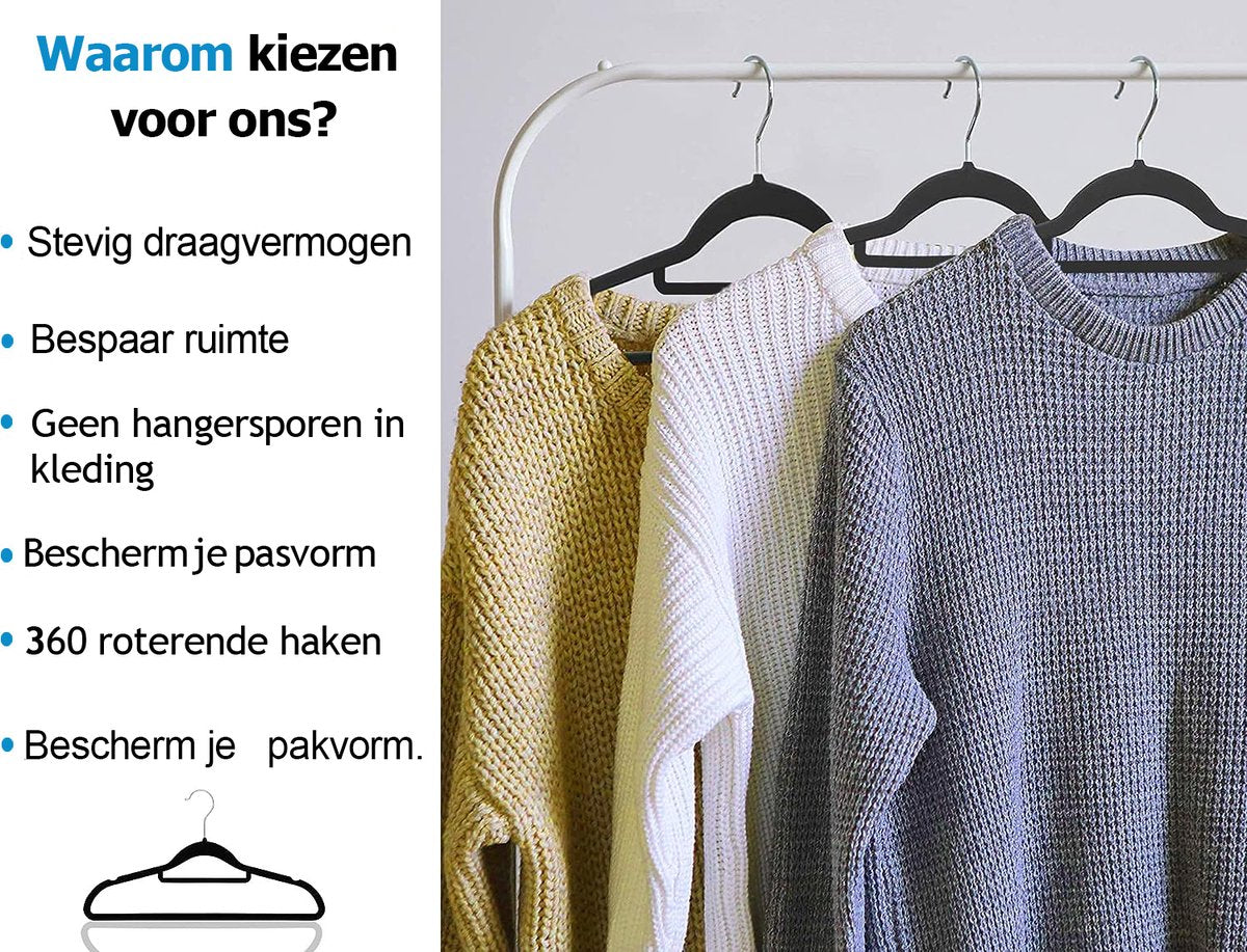 Life's Green® Fluwelen Kleerhangers - 30 Stuks - Kledinghangers - Anti-slip - Velvet - Zwart