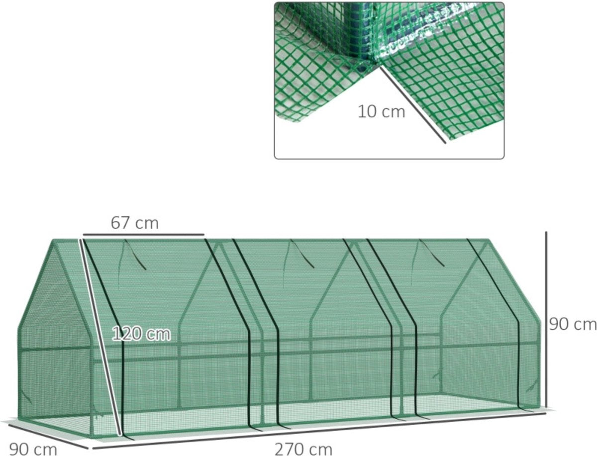 Tunnelkas - Tuinkas - Kweekkas - Broeikas - Kweektent - Kas - 270 x 90 x 90 cm - Groen