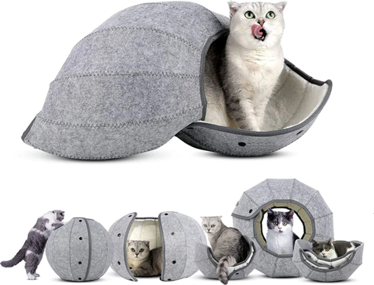 Cat bed multifunctional – Cat toy play tunnel cat house – cat cave round cat toys cat tunnel - cat cave donut - grey felt
