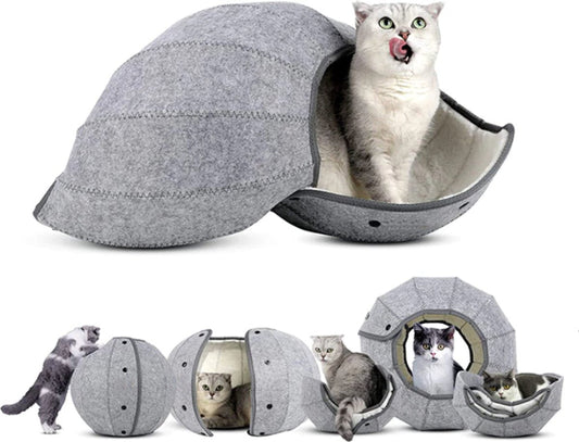 Cat bed multifunctional – Cat toy play tunnel cat house – cat cave round cat toys cat tunnel - cat cave donut - grey felt