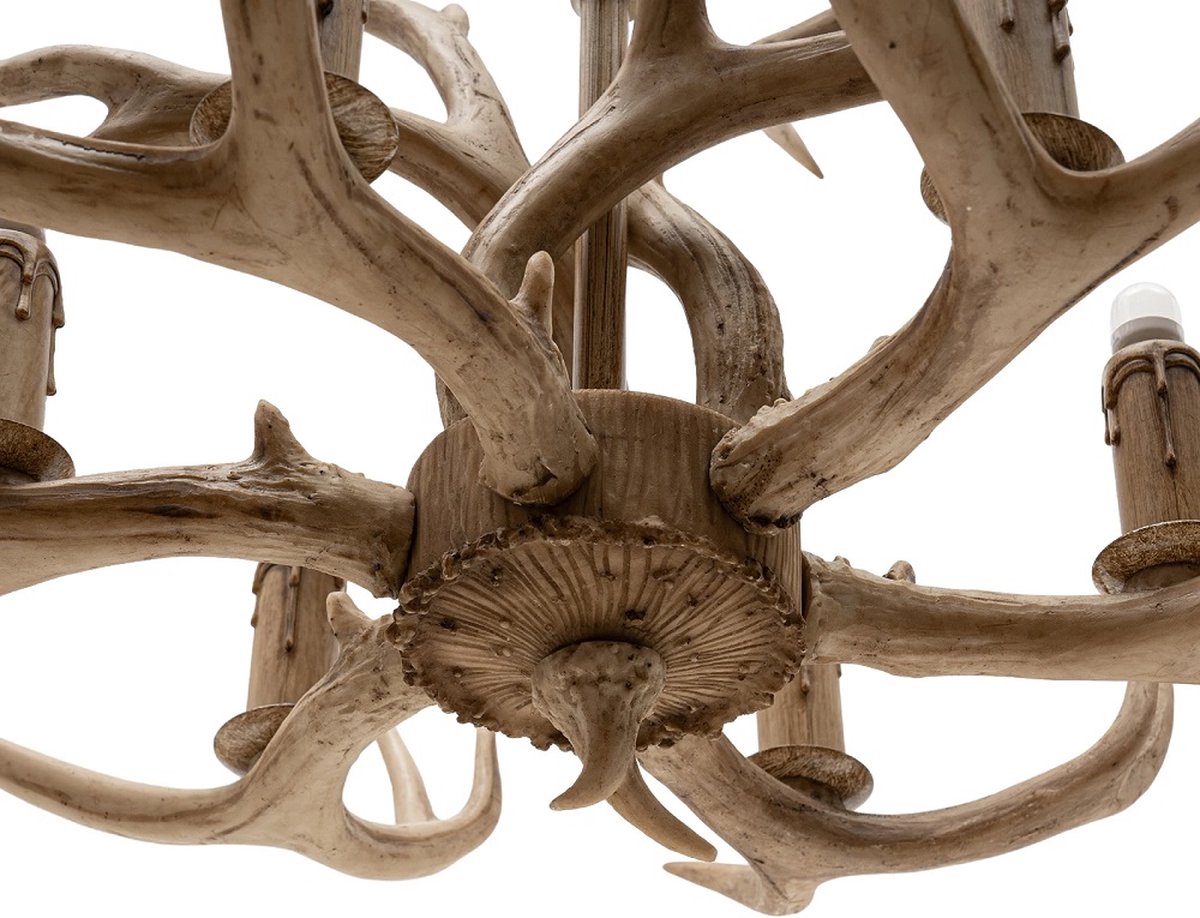 Wooden Chandelier - 6 Arm Wooden Chandelier - Deer Horn Style - 75 cm - Pendant Light - Living Room Lamp - Modern Lamp