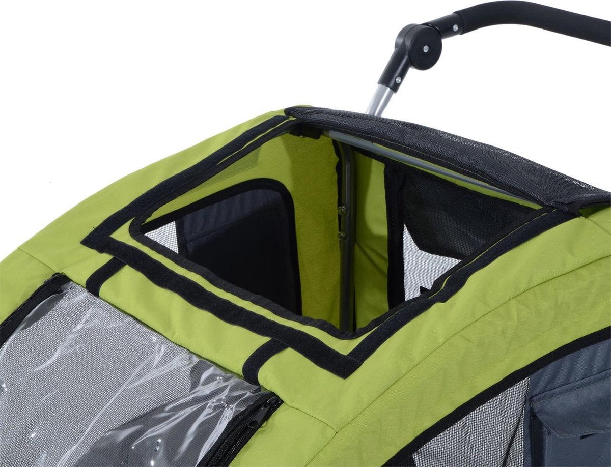 Hondenfietskar - Fietskar - Hondenaanhanger - Buggyfunctie - Geveerd en geremd - Groen/Grijs - 130 x 90 x 110