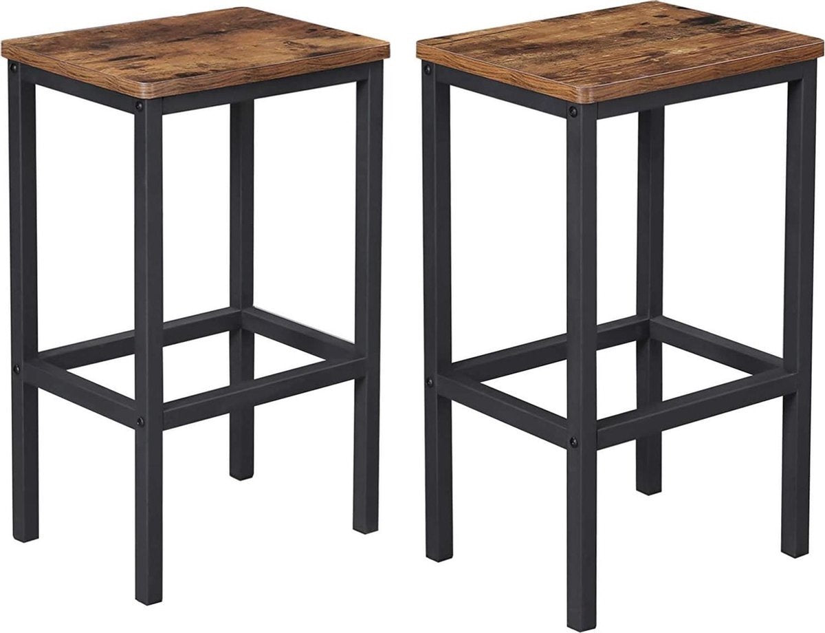 VASAGLE ALINRU barkruk set van 2, barstoelen, keukenstoelen in industrieel ontwerp, met voetsteun, 40 x 30 x 65 cm, voor keuken, woonkamer, feestkelder, vintage bruin-zwart